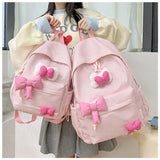 Qfdian Streetwear Travel Backpacks for Women Students Fashion All Match Trendy Schoolbags Sweet Y2k Aesthetic Plaid Kawaii Bow Backpack