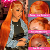 Qfdian 36 Inch Orange Ginger 13x6 Hd Lace Frontal Wigs Human Hair 13X4 Straight Lace Front Wigs Human Hair 100% Colored Wigs For Women