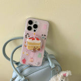 Qfdian Magnetic cute cartoon cake bracket cover for iphone 12pro 13 14promax 15pro 15 14 pro max pink funda lovely animals phone case