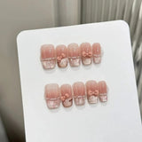 Qfdian  10pcs Sweet Cute Bowknot Nails Set French Cat Eye Fake Nails Glitter Diamond Pearl Nail Art Sweet Cool Coffin Press on Nails Tip