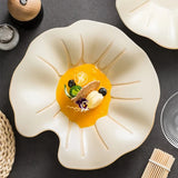 Qfdian  Lotus Dish Dishes Plate Dinnerware Ceramic French Tableware Wedding Table Decor Dessert Fruit Salad Bowl Pasta Steak Sushi Plate