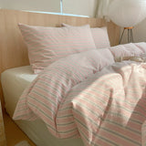 Qfdian  Ins Nordic Bedding Set Striped Pure Cotton Duvet Cover Set Skin-Friendly Single Twin Full Queen Size Flat & Fitted Sheets Set