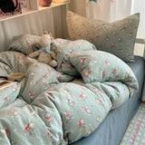 Qfdian  Bedding Set Double Layered Yarn INS Girls Mushroom Soft Washed Cotton Bed Sheet Queen King Size Duvet Set Pillowcase Bed Sheet