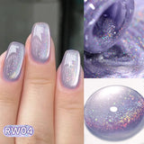 Qfdian 10ml Rainbow Purple Water Light Cat Magnetic Gel Nail Polish Shining Super Sliver-light Holographics Soak Off UV Gel