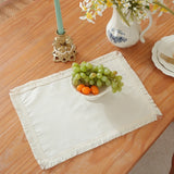 Qfdian  Plain Wide fringe napkin placemat, Durable polyester thick placemat, Can be reused for kitchen, Dining, Wedding decoration