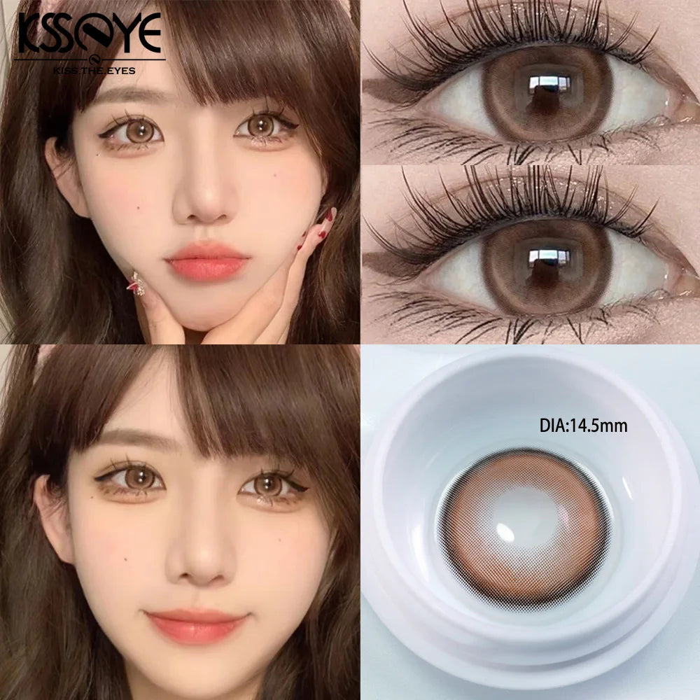 Qfdian 2PCS Contact Lenses with Degree -0.00 to-8.00 Blue Eye Green Korea Lens Purple Black Makeup Beauty Pupils Fast Delivery