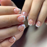 Qfdian 24Pcs Nude White French Fake Nail Short Square Nail Tips Fashion Wearable False Nails with Glue Simple Full Cover Press on Nails