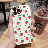 Qfdian  Cute Strawberry Pattern Phone Case For iPhone 16 15 14 13 12 11 Pro Max Mini X XS SE 7 8 Plus 16E Shockproof Non-Slip Soft Cover