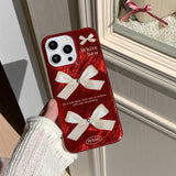 Qfdian Shiny red glacier antume winter phone case for iphone 14pro 13 16 12 14 15 pro max 13pro 15promax bowknot 3d plating bead cover