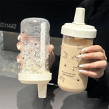 Qfdian  New Plastic Water Bottle For Girls With Straw Lid Bubble Milk Tea Plastic Cup Simple Outdoor School Straw Drinking Water Bottles