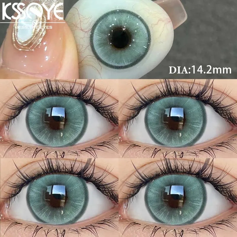 Qfdian 1 Pair Green Contact Lenses with Diopter Myopia Eyes Natural High Quality Blue Contacts Lens Korean Lenses Yearly Green