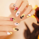 Qfdian  24Pc Halloween False Nails with Almond Head Designs Cute Clown Fake Nails French Full Cover Manicure Press on Nail Tips for Girl