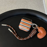 Qfdian Stripe Love Heart Lanyard For AirPods 4 2024 New Earphone Case For AirPods Pro 2 3nd Generation Wireless Bluetooth Charging Box
