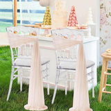 Qfdian  Champagne Chair Sashes 16 Pieces 8FT Long Sheer Wedding Aisle Chair Sash,Tulle Chairs Covers Drapes Bulk Decorations for Wedding