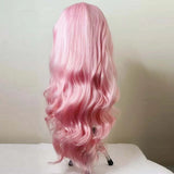 Qfdian Light Pastel Pink Lace Front Synthetic Frontal Wigs for Women Long Wavy Loose Wave Curly Hair Wig Daily Party Cosplay