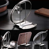Qfdian  Stainless Steel Pan Pot Cover Stand Silver Color Soup Spoon Holder Drain Rack Stove Organizer Storage Kitchen Accessories