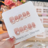 Qfdian  10Pcs Cat Eye Handmade Coffin Press on Nails Sweet Cute Flower Fake Nails Full Cover Dreamy Shiny Ballet False Nails Pink Nail