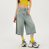 Qfdian  Korean Streetwear High Waisted Versatile Women's Straight Cropped Shorts Summer New American Retro Loose Women Wide Leg Jeans
