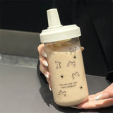 Qfdian  New Plastic Water Bottle For Girls With Straw Lid Bubble Milk Tea Plastic Cup Simple Outdoor School Straw Drinking Water Bottles