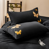 Qfdian  Rose Flowers Embroidery Luxury Bedding Set 600TC Egyptian Cotton Queen King Duvet Cover Flat Bed Sheet Pillowcases 4Pcs