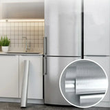 Qfdian Waterproof stainless steel 40cm metal brushed silver wall sticker kitchen living room refrigerator countertop adhesive wallpaper