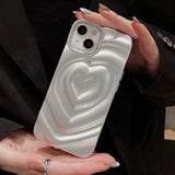 Qfdian Love Heart Matte silver Silicone Shockproof Protection Back Cover For iPhone 15 Pro Max 13 Pro 12 11 14 Fashion Girls Phone Case