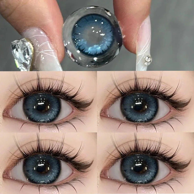 YIMEIXI 2pcs New Colored Contact Lens for Eye with Prescription Myopia Blue Eye Lenses Anime Large Diameter Pupil