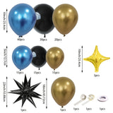Qfdian  143pcs Metallic Blue Gold and Black Balloons Garland Kit,for Birthday Party,Graduation,Weddings,Baby Shower,Anniversaries