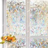 Qfdian Non adhesive detachable electrostatic adhesive window privacy film rainbow colored glass film curtain sticker reflective home