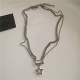 Qfdian  Punk Rock Vintage Star Pendant Chain Necklace For Men Women Charm Hip Hop 90s Y2K Grunge Goth Aesthetic Trendy EMO Accessories