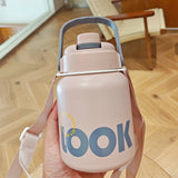 Qfdian  Large Capacity 316 Stainless Steel Vacuum Insulated Cup Portable Straw Belly Cup Children Student Outdoor Travel Thermos Bottle