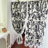 Qfdian  Retro Ruffled Gauze Curtains for Living Room Partition Window Screen Floral Door Background Cover Decorative Drapes