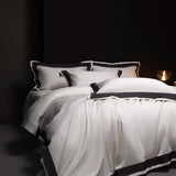 Qfdian 4Pcs Premium 1000TC Egyptian Cotton Solid Color Hotel Style Wide Edge Bedding Set Duvet Cover Bed Sheet/Fitted Sheet Pillowcases