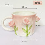 Qfdian Creative Pink Cub Relief Tulip Flower Ceramic Coffee Cup Girl Gift Flower Mug Office Teacup Breakfast Milk Mug Home Decoration