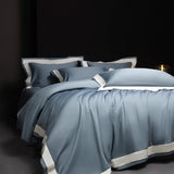Qfdian 4Pcs Premium 1000TC Egyptian Cotton Solid Color Hotel Style Wide Edge Bedding Set Duvet Cover Bed Sheet/Fitted Sheet Pillowcases