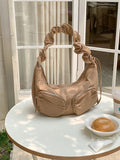 Qfdian Vintage Women Nylon Zipper Hobo Bag Streetwear All Match Y2k Aesthetic Ins Shoulder Bags Drawstring Pleated Handbags Crossbody