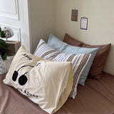 Qfdian  1pc Retro Korean Style Cotton Stripe Pillowcover Simple Envelop Sleeping Pillowcase Cushion Cover Home BedroomBedding Decor Gift