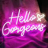 Qfdian  LED Neon Sign Hello Gorgeous Neon Sign Wall Decor for Family Wedding Birthday Background Bachelorette Party Dimmable Switch