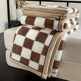 Qfdian  Checkerboard Grade A Half-sides Fleece Keep Warm Blanket Autumn Winter Warmth Throw Blankets for Sofa Napping Shawl Blanket Cozy