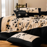 Qfdian  Rose Flowers Embroidery Luxury Bedding Set 600TC Egyptian Cotton Queen King Duvet Cover Flat Bed Sheet Pillowcases 4Pcs