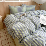 Qfdian  Ins Nordic Bedding Set Striped Pure Cotton Duvet Cover Set Skin-Friendly Single Twin Full Queen Size Flat & Fitted Sheets Set