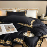 Qfdian 1000TC Egyptian Cotton Luxury Gold Embroidery Bedding Set Black Khaki Patchwork Duvet Cover Bed Sheet Fitted Sheet Pillowcases