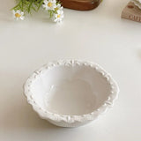 Qfdian  Vintage Embossed Flower Pattern Ceramic Bowl Dish, Dinner Plate Set, Household Breakfast Bowl, Dim Sum Plate, Kitchen Cutlery Se