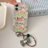 Qfdian Ins Check Bowknot Rope Vintage Fundas for iphone 14promax 15pro 14 13 15 16 pro max 13pro painting flower plating phone case