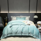 Qfdian  Premium 1200TC Egyptian Cotton Hollow Wide Edge Luxury Bedding Set Soft Duvet Cover Set Flat Bed Sheet Pillowcases 4Pcs