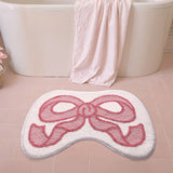 Qfdian  Pink Bow Bath Mat Thickened Flocked Microfiber Bathroom Rug Super Absorbent Anti-slip Foot Mats Soft and Comfortable