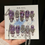 Qfdian 10Pcs High Quality Handmade Press on Nails Three-Dimensional Metal Decoration Cat's Eye Stick-on Nail Art Gorgeous Banquet