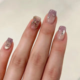 Qfdian 24pcs Simple Almond False Nails Sets Blush Design Press on Nails Art Datachable Short Oval Fake Nail with Jelly Glue Manicure