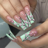 Qfdian 24Pcs Extra Long Square Fake Nail with Glue 3D Little Bear Bow Design False Nails White French Press on Nails Wearable Manicure