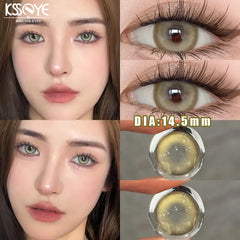 Qfdian 2PCS Green Colored Contact Circular Lenses Degree -0.00 to -8.00 Myopia Brown Eyes Beauty Pupil Makeup Lens Fast Shipping